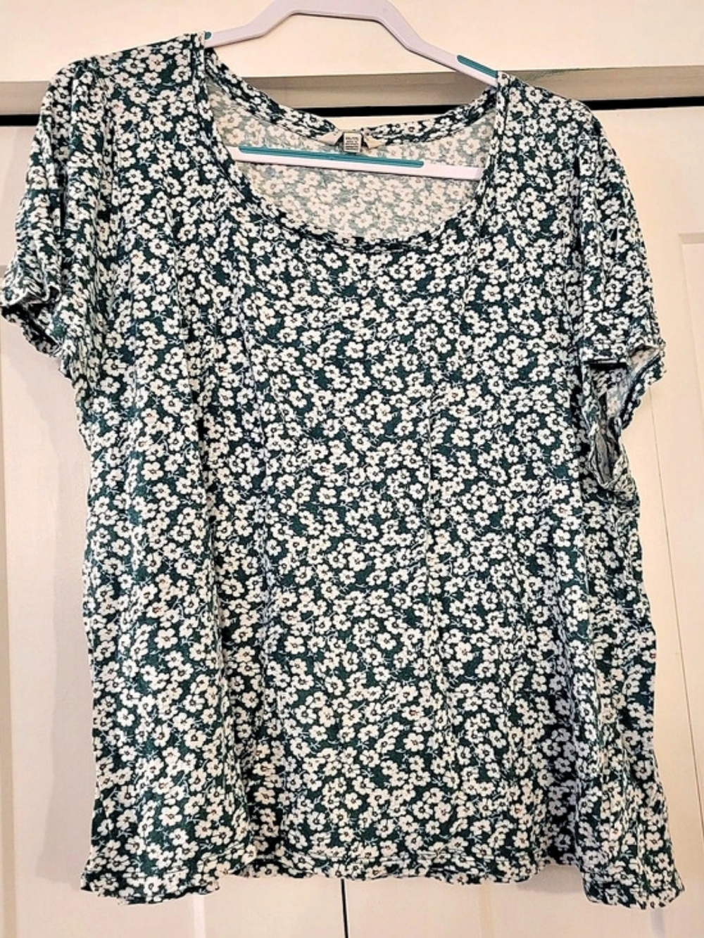 Lucky Brand Floral Short Sleeve Blouse in Green & White Size XXL/TG